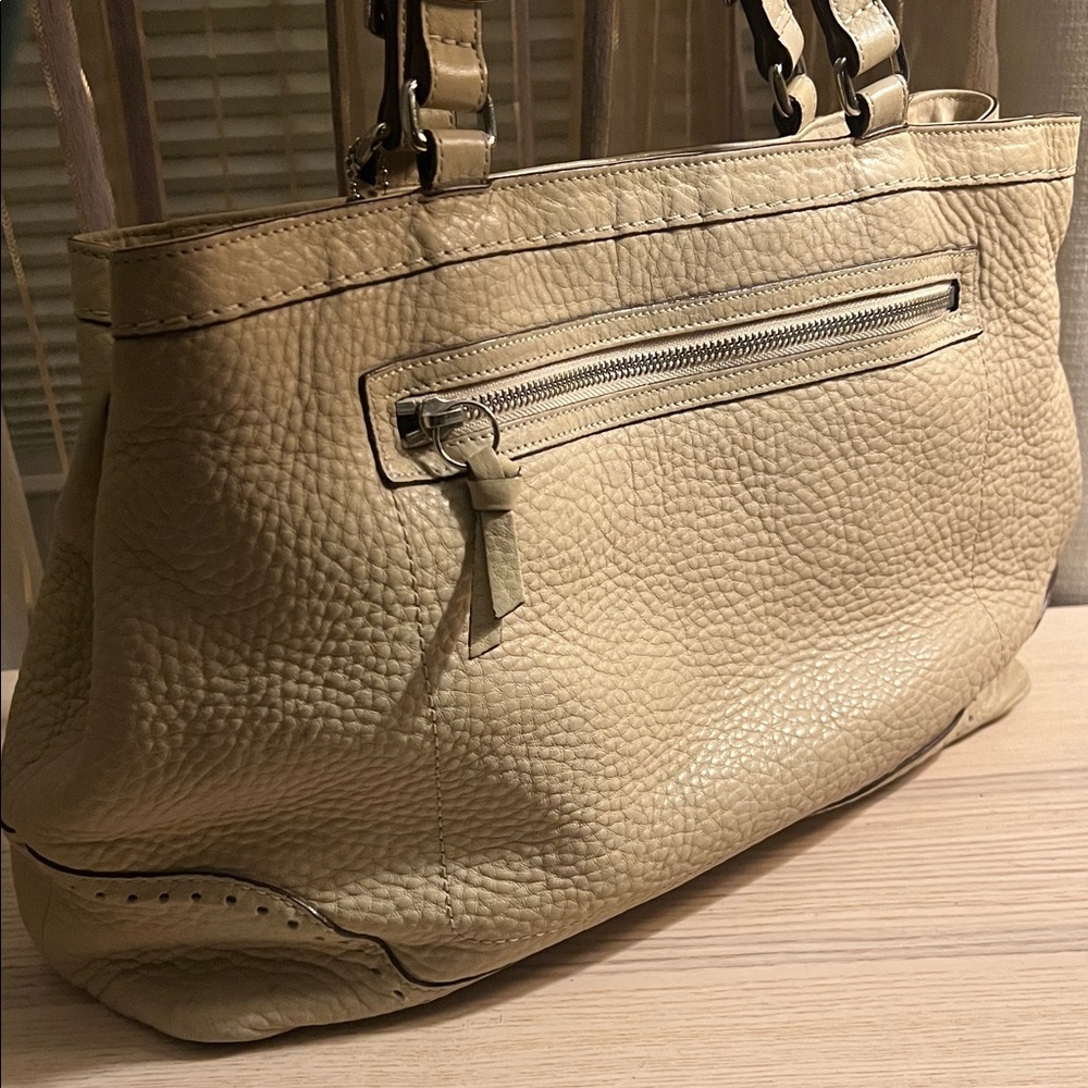 Coach Beige Leather Tote with Front Zip - Picture 12 of 12